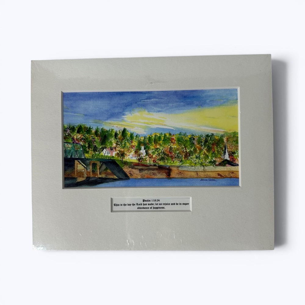 Watercolor Landscape Art Print Psalm 118:24 Matted 8x10 River Janice Canan‎